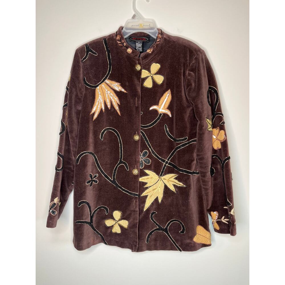2000s Y2K Entice Brown Velvet Fall Floral Harvest Whimsigoth Artsy Boho Jacket L